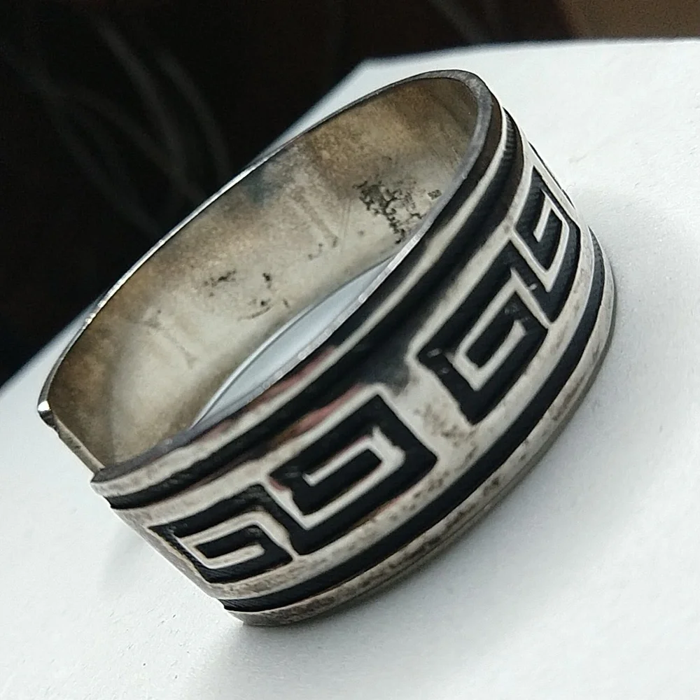 Solid sterling silver 925 greek key scroll design cuff bracelet vintage mexico